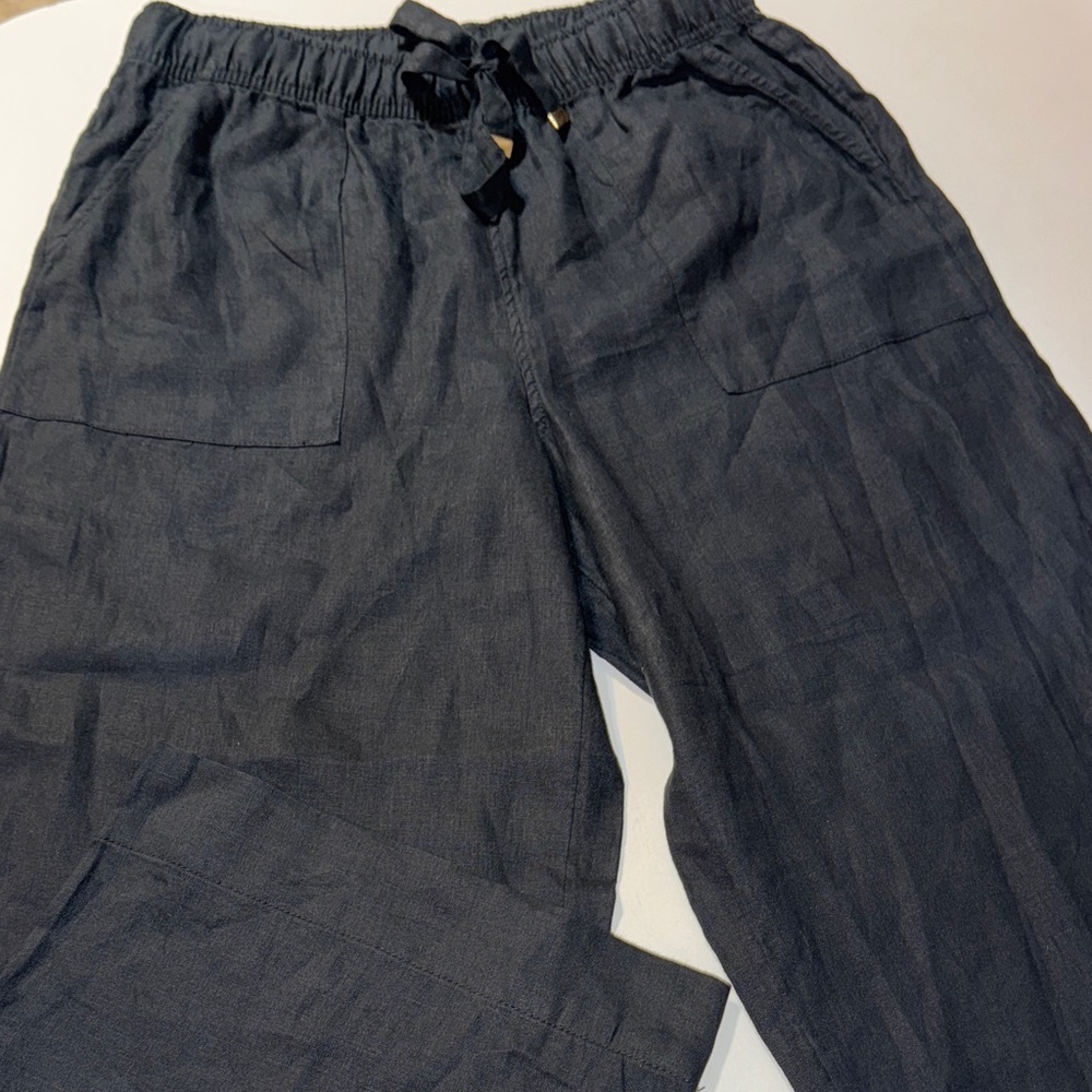 Joie Black 100% Linen‎ Pants with Gold embellishments on drawstring!